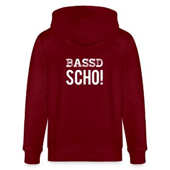 Bassd Scho! Passt schon Franken Nürnberg Würzburg - Stanley/Stella Unisex Bio-Kapuzenjacke CULTIVATOR  - Burgunderrot - Hinten - Anna (173cm)