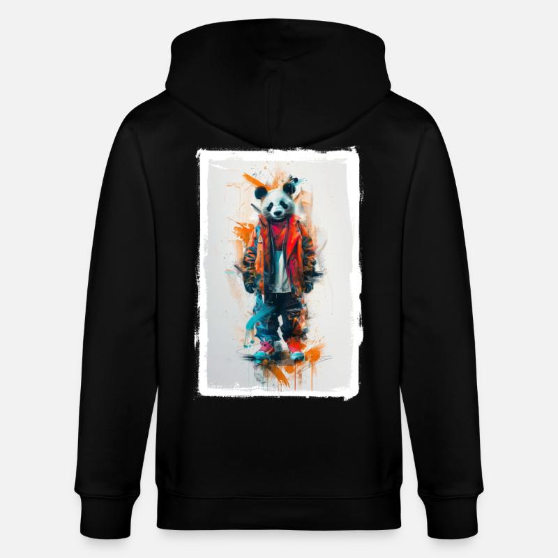 Bunter Panda - Stanley/Stella Unisex Bio-Kapuzenjacke CULTIVATOR  - Schwarz