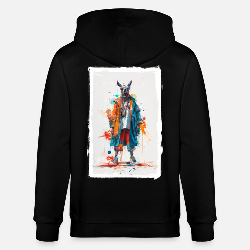 Buntes Lama - Stanley/Stella Unisex Bio-Kapuzenjacke CULTIVATOR  - Schwarz