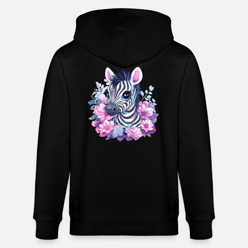 Süßes Zebra mit Blumen - Stanley/Stella Unisex Bio-Kapuzenjacke CULTIVATOR  - Schwarz