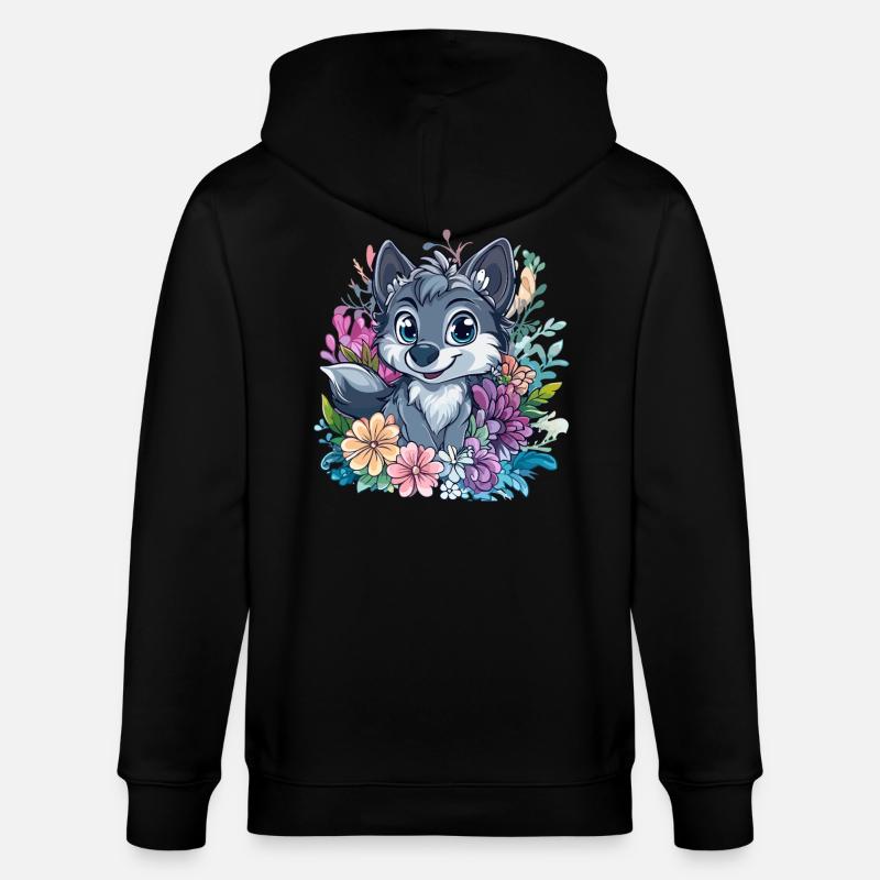 Blumenwolf Cartoon-Stil - Stanley/Stella Unisex Bio-Kapuzenjacke CULTIVATOR - Schwarz