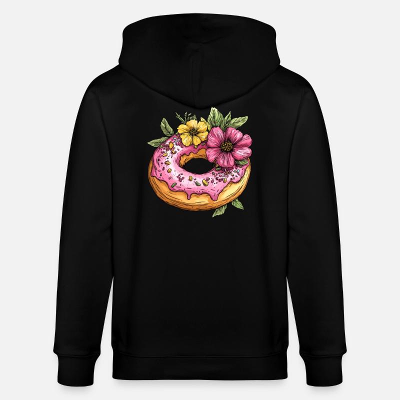 Donut mit Blüten - Stanley/Stella Unisex Bio-Kapuzenjacke CULTIVATOR  - Schwarz