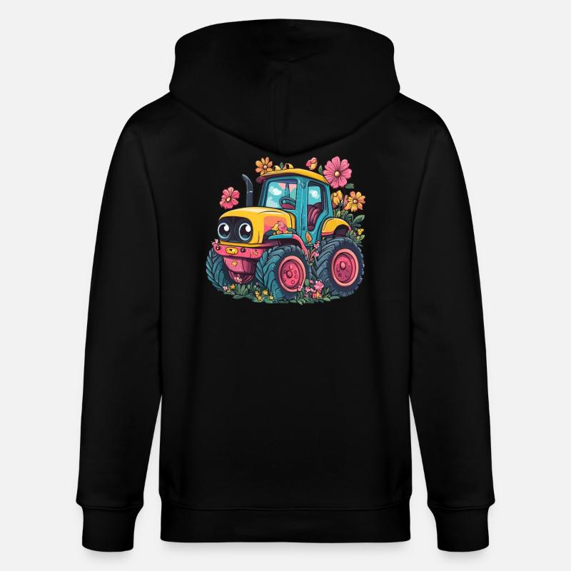 Fröhlicher Blumen-Traktor - Stanley/Stella Unisex Bio-Kapuzenjacke CULTIVATOR  - Schwarz