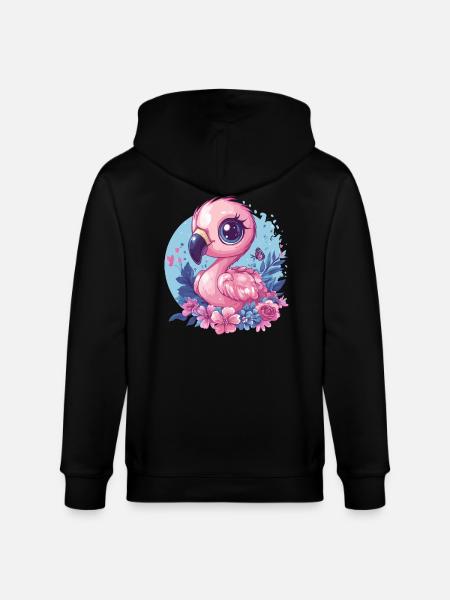 Flamingo mit Blumendeko - Stanley/Stella Unisex Bio-Kapuzenjacke CULTIVATOR  - Schwarz