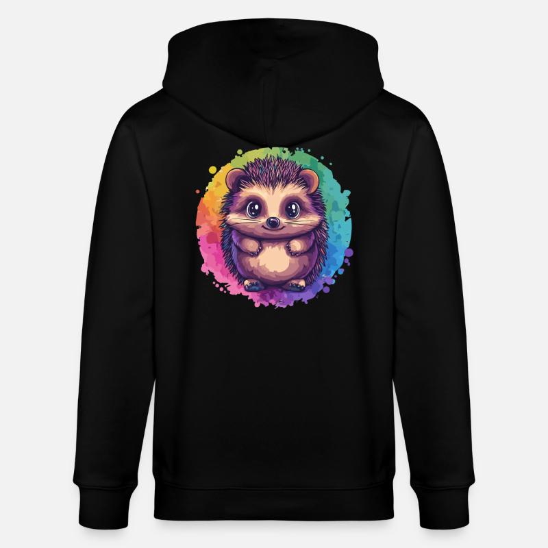 Bunter Igel vor Regenbogen - Stanley/Stella Unisex Bio-Kapuzenjacke CULTIVATOR  - Schwarz