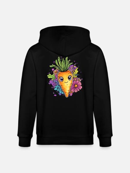 Cheerful carrot with flowers - Stanley/Stella CULTIVATOR  Unisex Organic Hooded Jacket - black