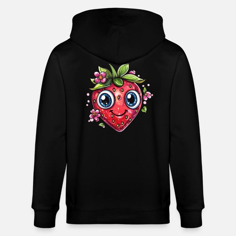 Strawberry with flower smile - Stanley/Stella CULTIVATOR  Unisex Organic Hooded Jacket - black