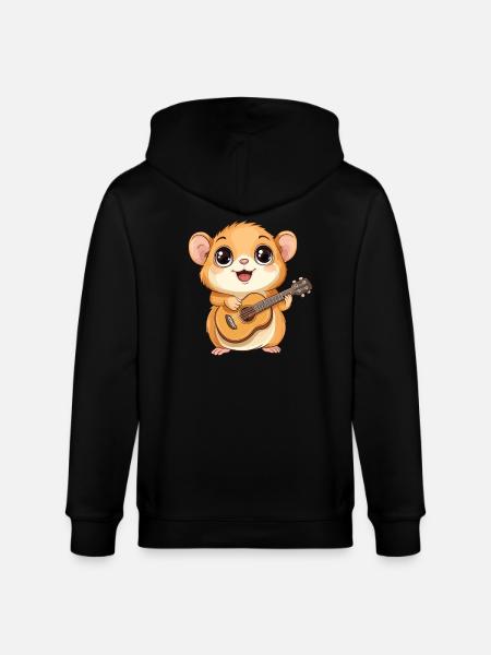 Hamster with guitar - Stanley/Stella CULTIVATOR Unisex Organic Hooded Jacket - black