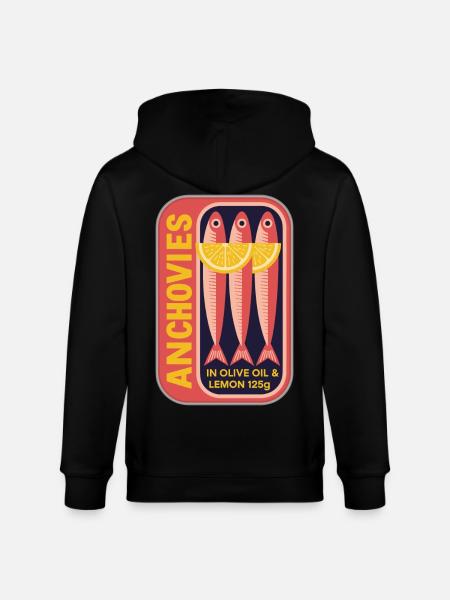 Retro Can Label Anchovy Art - Stanley/Stella CULTIVATOR Unisex Organic Hooded Jacket - black