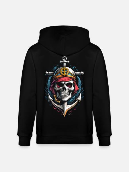 Navy Anchor Skull - Stanley/Stella CULTIVATOR Unisex Organic Hooded Jacket - black