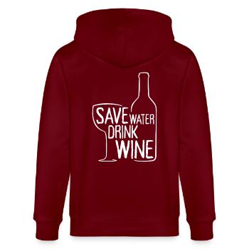 Save Water Drink Wine Wine Drinker Wine Saying - Stanley/Stella CULTIVATOR  Unisex Organic Hooded Jacket - burgundy - Back - Anna (173cm)