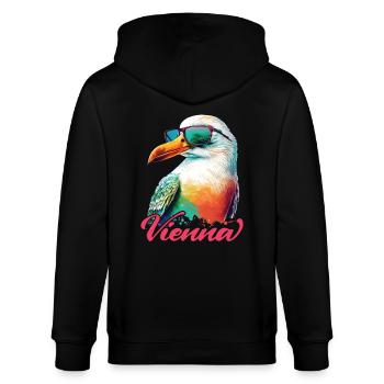 Vienna Austria Holiday Seagull with Sunglasses - Stanley/Stella CULTIVATOR  Unisex Organic Hooded Jacket - black - Back - Anna (173cm)