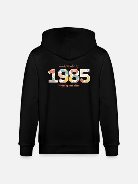 Floral 1985 - 40th Anniversary - Stanley/Stella CULTIVATOR  Unisex Organic Hooded Jacket - black