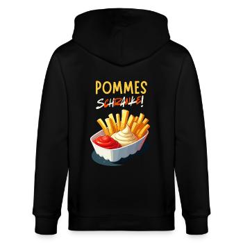 Pommes Schranke Ruhrgebiet Imbiss Wochenende Party - Stanley/Stella Unisex Bio-Kapuzenjacke CULTIVATOR  - Schwarz - Hinten - Anna (173cm)