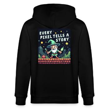 Every Pixel Tells a Story - Retro Gaming - Stanley/Stella Unisex Bio-Kapuzenjacke CULTIVATOR  - Schwarz - Hinten - Anna (173cm)