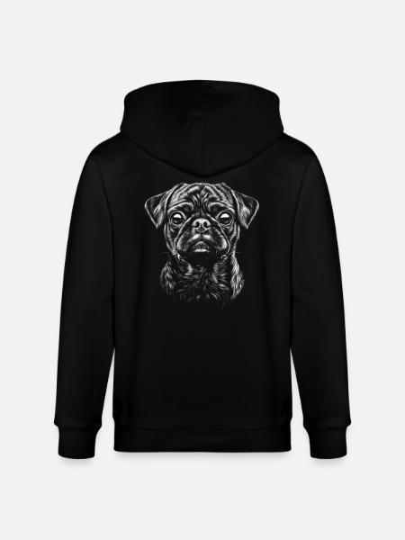Pug Portrait Dog Dog - Stanley/Stella CULTIVATOR Unisex Organic Hooded Jacket - black