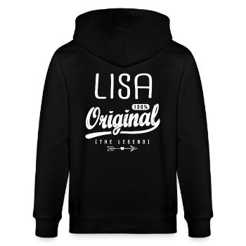 Lisa ORIGINAL benutzerdefinierten Vorname Lisa - Stanley/Stella Unisex Bio-Kapuzenjacke CULTIVATOR  - Schwarz - Hinten - Anna (173cm)