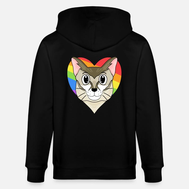 Chat Singapura - Rainbow Heart - Veste à capuche bio CULTIVATOR Stanley/Stella Unisexe - noir