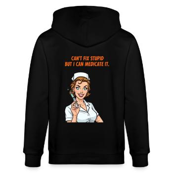 Krankenschwester Spruch: Dummheit Medizin - Stanley/Stella Unisex Bio-Kapuzenjacke CULTIVATOR  - Schwarz - Hinten - Anna (173cm)