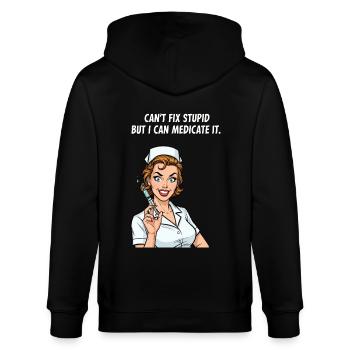 Dummheit Medikamentös lösbar! Krankenschwester Fun - Stanley/Stella Unisex Bio-Kapuzenjacke CULTIVATOR  - Schwarz - Hinten - Anna (173cm)