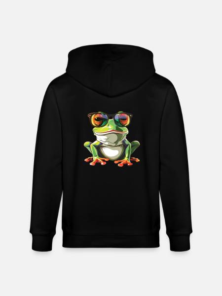 Frog, frogs, sunglasses, summer, gift - Stanley/Stella CULTIVATOR  Unisex Organic Hooded Jacket - black