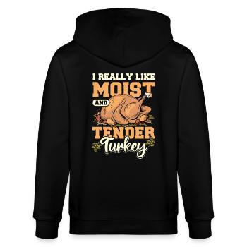 I really like moist and tender turkey - Stanley/Stella Unisex Bio-Kapuzenjacke CULTIVATOR  - Schwarz - Hinten - Anna (173cm)