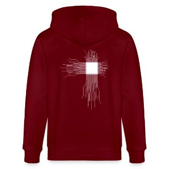 CPU Prozessor - Stanley/Stella Unisex Bio-Kapuzenjacke CULTIVATOR  - Burgunderrot - Hinten - Anna (173cm)