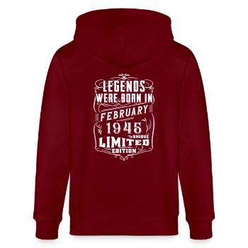Anniversaire Février 1945 Année Edition Limitée - Veste à capuche bio CULTIVATOR Stanley/Stella Unisexe - bordeaux - Dos - Anna (173cm)