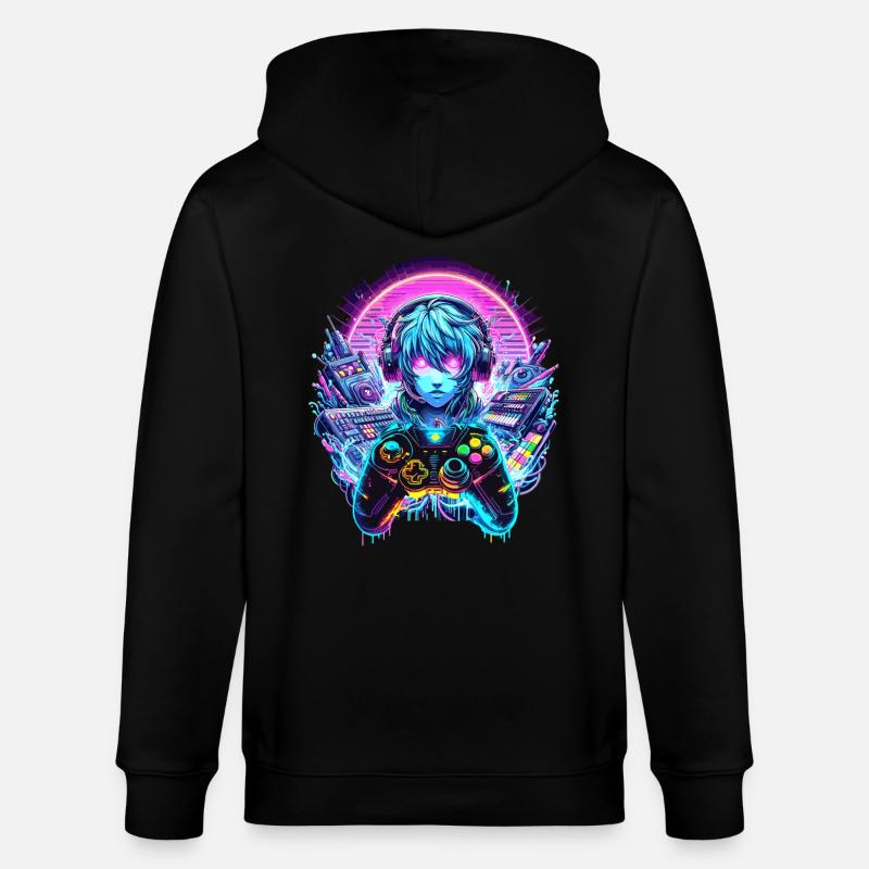 Gamer Headset Anime Synthwave Art - Stanley/Stella Unisex Bio-Kapuzenjacke CULTIVATOR - Schwarz