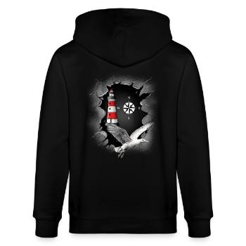 Möwe Leuchtturm Kompass maritim - Stanley/Stella Unisex Bio-Kapuzenjacke CULTIVATOR  - Schwarz - Hinten - Anna (173cm)
