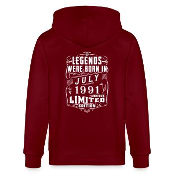 Geburtstag Juli 1991 Jahr Limited Edition - Stanley/Stella Unisex Bio-Kapuzenjacke CULTIVATOR  - Burgunderrot - Hinten - Anna (173cm)
