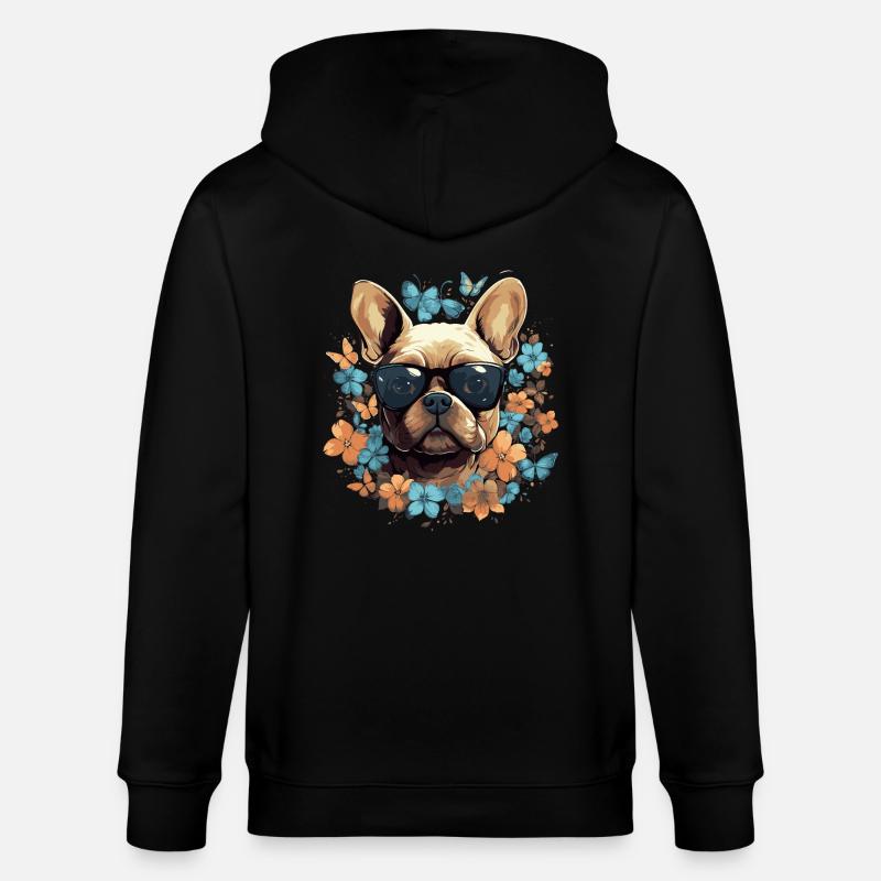 Bouledogue français avec fleurs - Veste à capuche bio CULTIVATOR Stanley/Stella Unisexe - noir