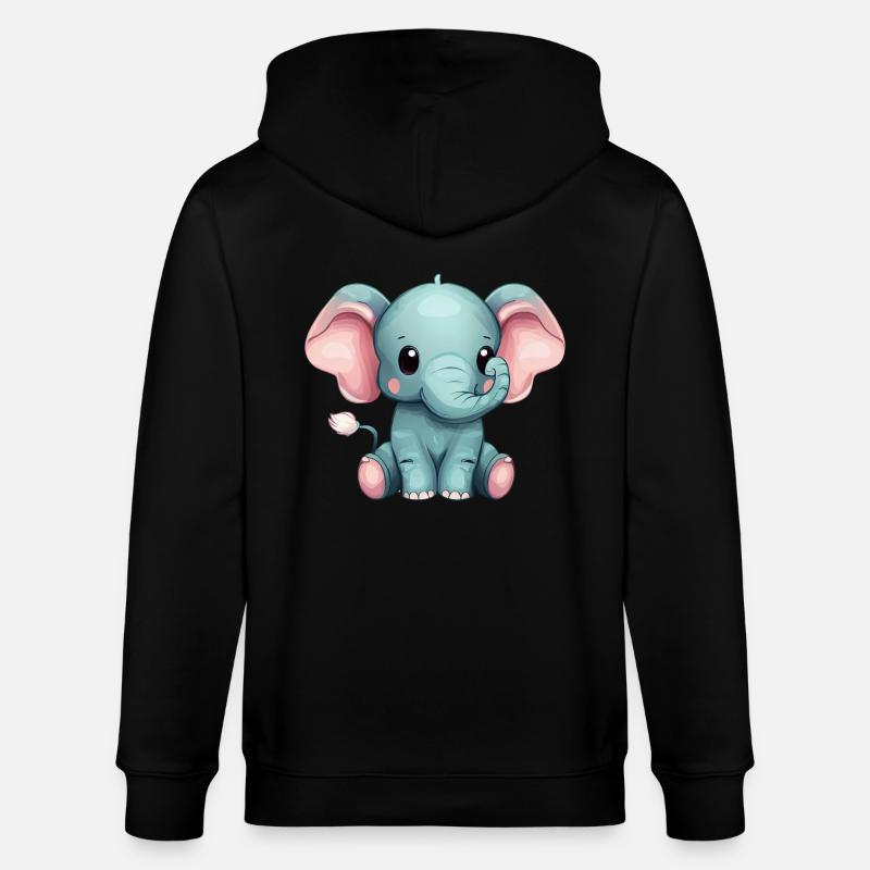 Süßer Sitzender Grauer Elefant - Stanley/Stella Unisex Bio-Kapuzenjacke CULTIVATOR - Schwarz