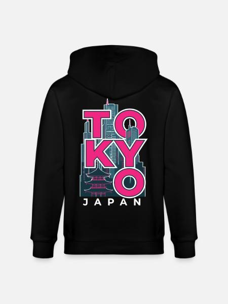 Tokyo Japan Skyline Retro - Stanley/Stella CULTIVATOR  Unisex Organic Hooded Jacket - black