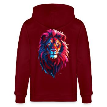 Roter und blauer Löwe - Stanley/Stella Unisex Bio-Kapuzenjacke CULTIVATOR  - Burgunderrot - Hinten - Anna (173cm)