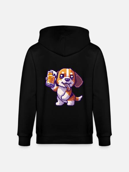 Beagle Hunde Pixel Bier - Stanley/Stella Unisex Bio-Kapuzenjacke CULTIVATOR - Schwarz