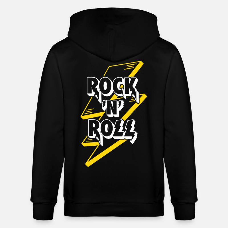 Rock'N'Roll Text Logo With Lightning - Stanley/Stella CULTIVATOR  Unisex Organic Hooded Jacket - black