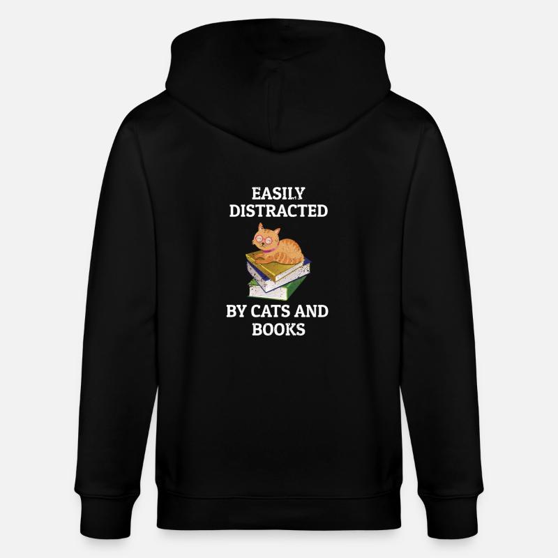 Books Book Stack Cat - Stanley/Stella CULTIVATOR Unisex Organic Hooded Jacket - black