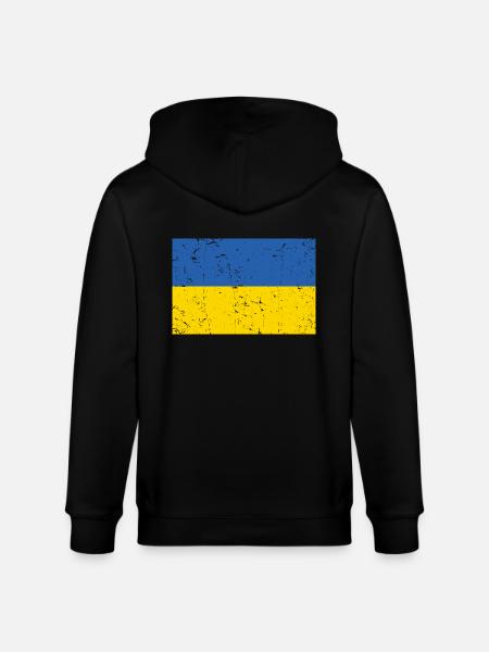 Ukraine Flag Distressed - Stanley/Stella CULTIVATOR Unisex Organic Hooded Jacket - black