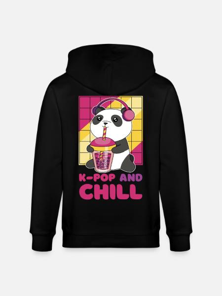 Kawaii-panda med hodetelefoner og boblete - Stanley/Stella CULTIVATOR økologisk unisex hettejakke - svart