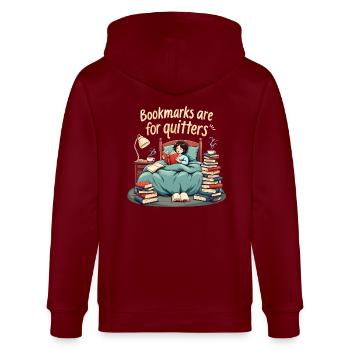 Leseratte Bücherwurm an einem Bücherregal - Stanley/Stella Unisex Bio-Kapuzenjacke CULTIVATOR  - Burgunderrot - Hinten - Anna (173cm)