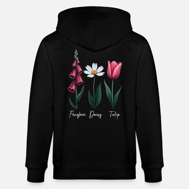 Foxglove Daisy Tulip Floral - Veste à capuche bio CULTIVATOR Stanley/Stella Unisexe - noir