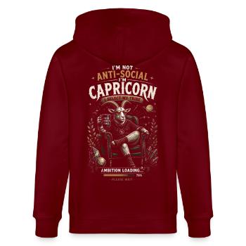 Capricorn Tribal Ambition - Zodiac Humor - Stanley/Stella CULTIVATOR  Unisex Organic Hooded Jacket - burgundy - Back - Anna (173cm)