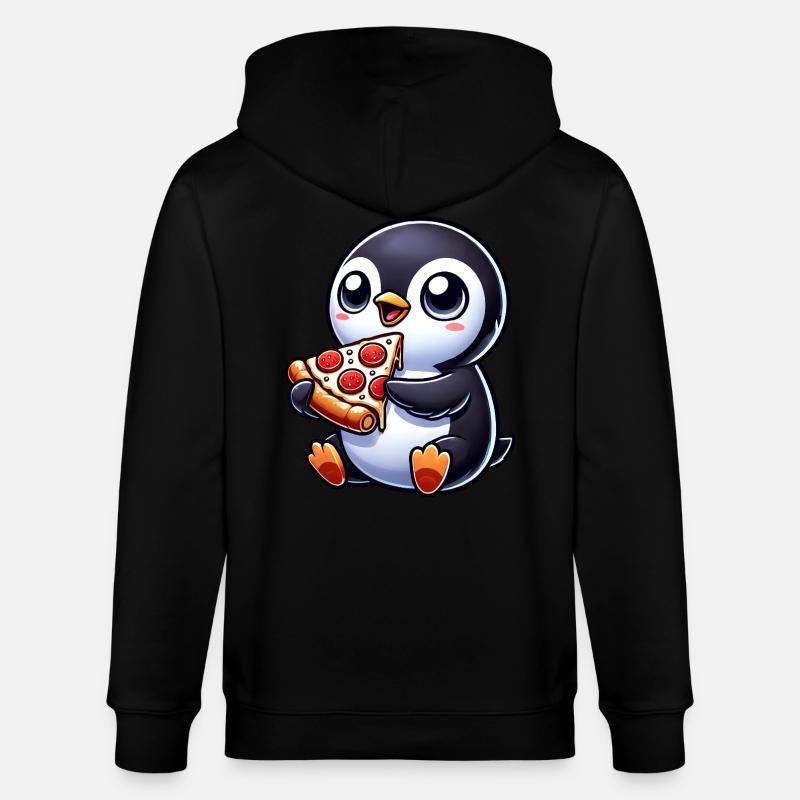 Mignon pingouin pizza dessin animé - Veste à capuche bio CULTIVATOR Stanley/Stella Unisexe - noir