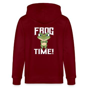 Frosch Zeit - Stanley/Stella Unisex Bio-Kapuzenjacke CULTIVATOR  - Burgunderrot - Hinten - Anna (173cm)