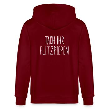 Tach Ihr Flitzpiepen Berlinern Dialekt Berlin - Stanley/Stella Unisex Bio-Kapuzenjacke CULTIVATOR  - Burgunderrot - Hinten - Anna (173cm)