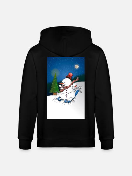 Illustration of a cheerful snowman on skis - Stanley/Stella CULTIVATOR  Unisex Organic Hooded Jacket - black