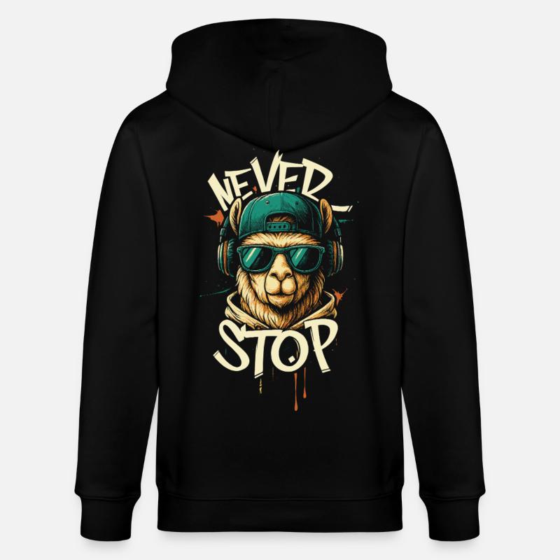 Llama DJ Never Stop - Veste à capuche bio CULTIVATOR Stanley/Stella Unisexe - noir