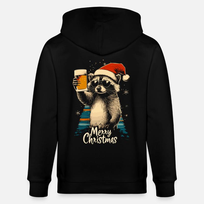 Weihnachten Bier Waschbär - Stanley/Stella Unisex Bio-Kapuzenjacke CULTIVATOR  - Schwarz