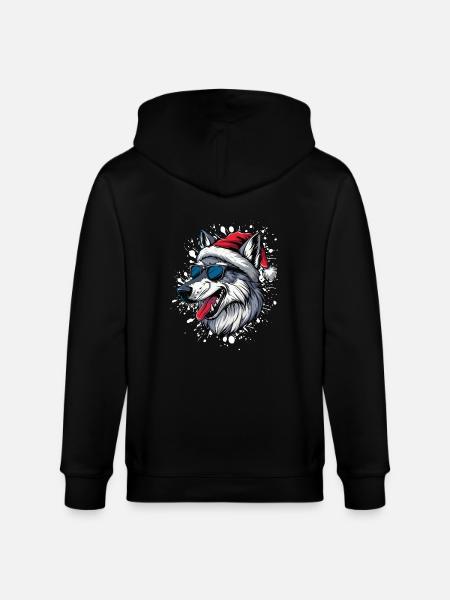 Wolf Christmas Funny - Stanley/Stella CULTIVATOR Unisex Organic Hooded Jacket - black
